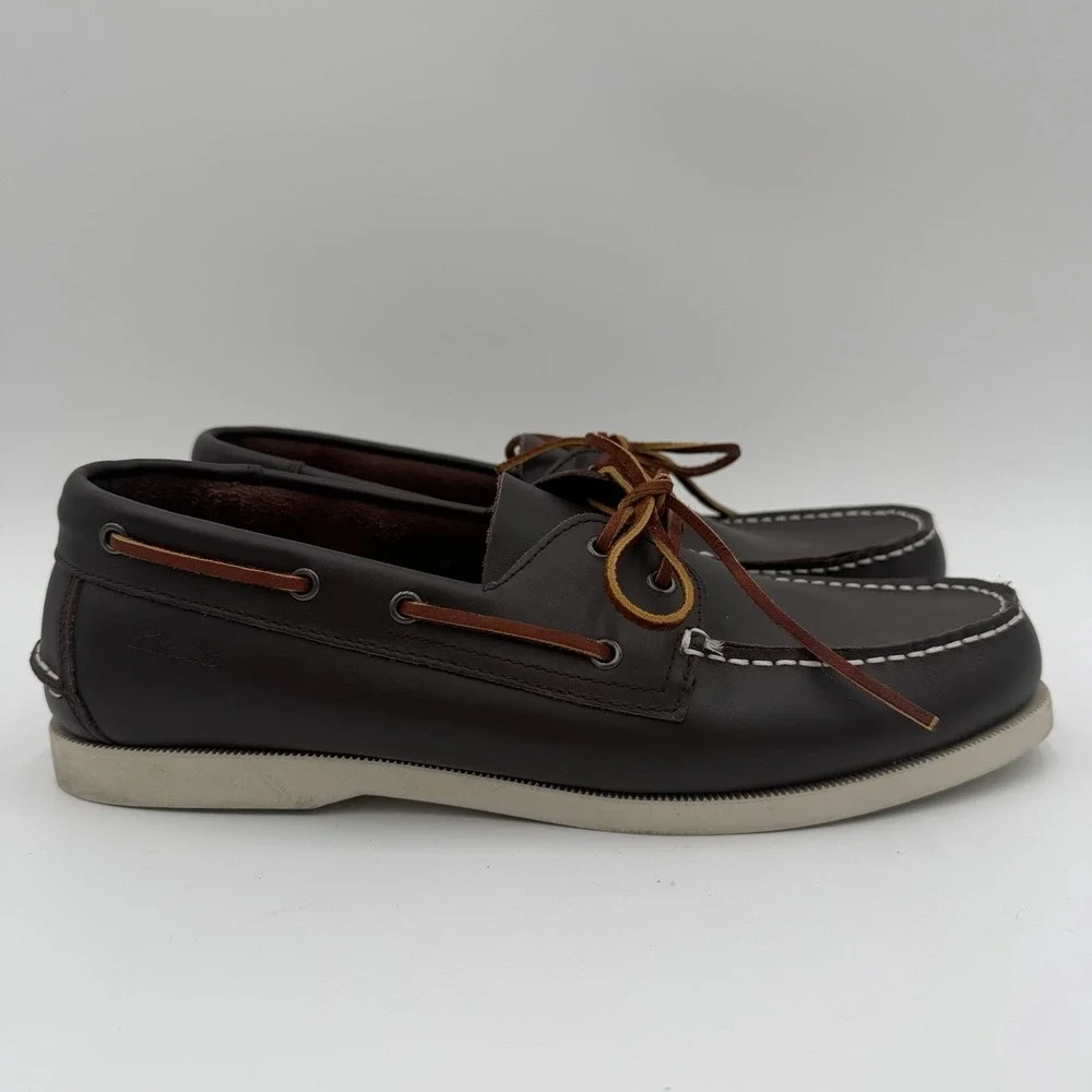 Clarks Brown Leather Boat Shoes Mens Size 11.5 Classic Slip On Comfort Loafer